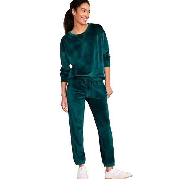 Lou & Grey Ribbed Velour 2-Piece Sweatshirt & Jogger Sz S PLUSH Loungewear Green - Picture 3 of 13